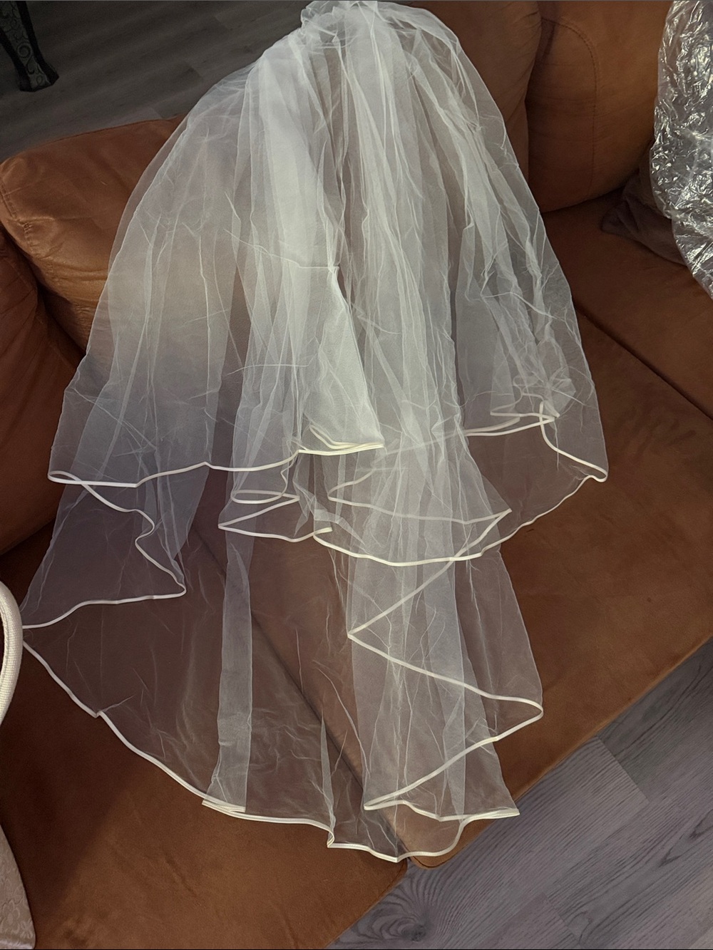 ALBERTO MAKALI LAYERED SILK SATIN WEDDING VEIL